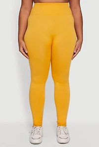 Womens Plus Size Textured High Waisted Fleece Lined Leggings, Yellow, Size 1X-2X