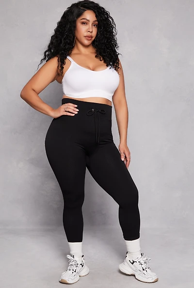 Womens Plus Drawstring Detail High Waist Leggings, 3X-4X