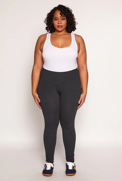Womens Plus High Waist Leggings, Grey,