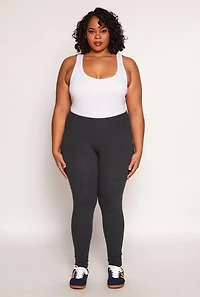 Womens Plus High Waist Leggings, Grey,