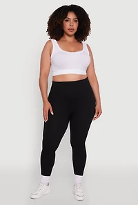 Womens Plus Size High Waisted Ribbed Knit Fleece Lined Leggings, Black, Size 2X-3X