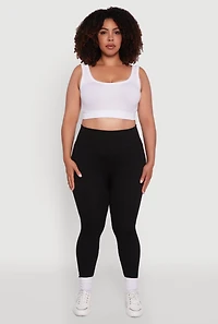 Womens Plus Size High Waisted Ribbed Knit Fleece Lined Leggings, Black, Size 2X-3X