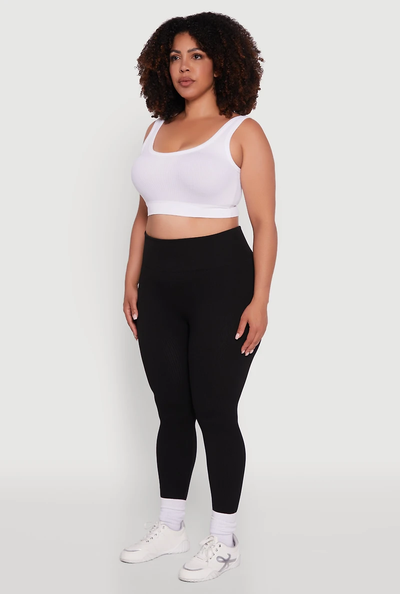 Plus High Waisted Ribbed Knit Fleece Lined Leggings