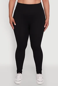 Womens Plus Size High Waisted Ribbed Knit Fleece Lined Leggings, Black, Size 2X-3X
