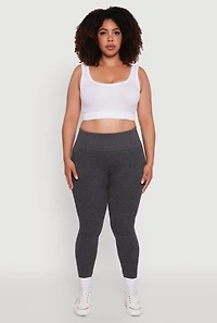 Womens Plus Size High Waisted Ribbed Knit Fleece Lined Leggings, Grey, Size 2X-3X