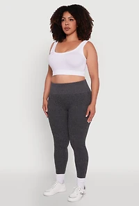 Womens Plus Size High Waisted Ribbed Knit Fleece Lined Leggings, Grey, Size 2X-3X