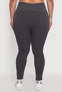 Womens Plus Size High Waisted Ribbed Knit Fleece Lined Leggings, Grey, Size 2X-3X