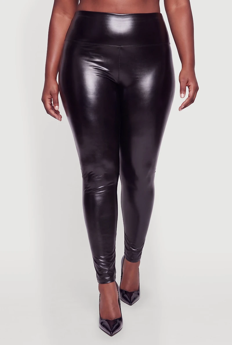 Plus High Waist Faux Leather Leggings