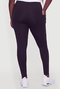 Plus High Waist Solid Leggings with Cell Phone Pockets