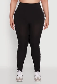 Womens Plus Size High Waisted Leggings with Good Vibes Graphic, Black, Size 2X-3X