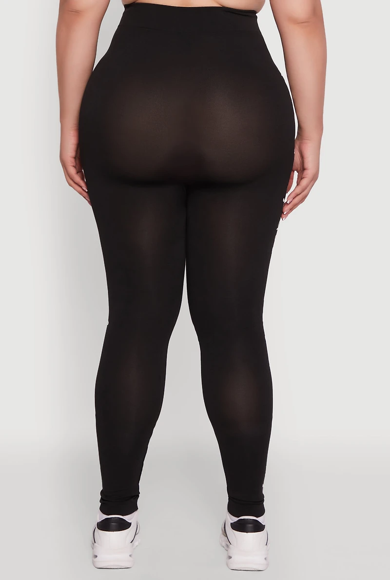 Womens Plus Size High Waisted Leggings with Good Vibes Graphic, Black, Size 2X-3X