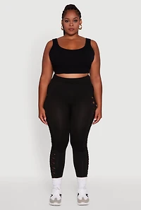 Womens Plus Size High Waisted Leggings with Fishnet Detail, Black, Size 1X-2X