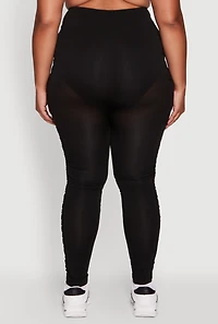 Womens Plus Size High Waisted Leggings with Fishnet Detail, Black, Size 1X-2X