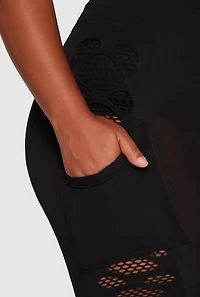 Womens Plus Size High Waisted Leggings with Fishnet Detail, Black, Size 1X-2X