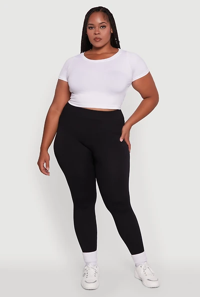 Womens Plus Seamless Rib Knit Push Up High Waisted Leggings,