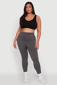 Womens Plus Size Seamless Rib Knit Push Up High Waisted Leggings, Grey, Size 2X-3X