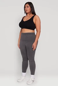 Womens Plus Size Seamless Rib Knit Push Up High Waisted Leggings, Grey, Size 2X-3X