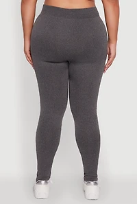 Womens Plus Size Seamless Rib Knit Push Up High Waisted Leggings, Grey, Size 2X-3X