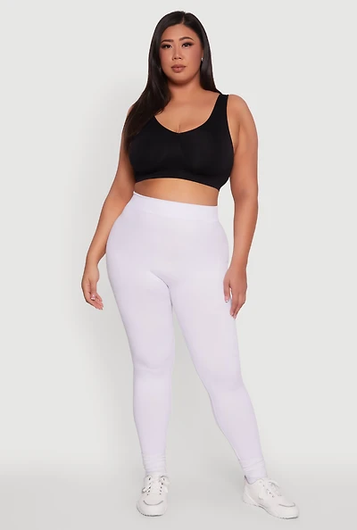 Womens Plus Seamless Rib Knit Push Up High Waisted Leggings, 1X-2X