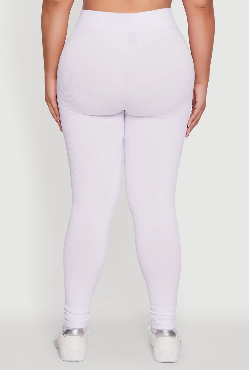 Plus Seamless Rib Knit Push Up High Waisted Leggings