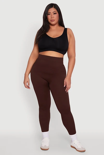 Womens Plus Seamless Rib Knit Push Up High Waisted Leggings, 1X-2X