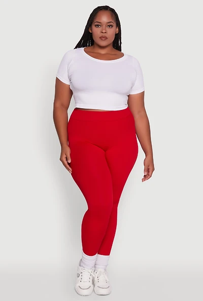 Womens Plus Size Seamless Rib Knit Push Up High Waisted Leggings, Red, Size 1X-2X