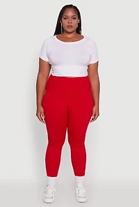Womens Plus Size Seamless Rib Knit Push Up High Waisted Leggings, Red, Size 1X-2X