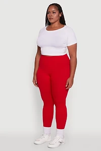 Womens Plus Size Seamless Rib Knit Push Up High Waisted Leggings, Red, Size 1X-2X