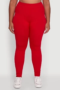 Womens Plus Size Seamless Rib Knit Push Up High Waisted Leggings, Red, Size 1X-2X