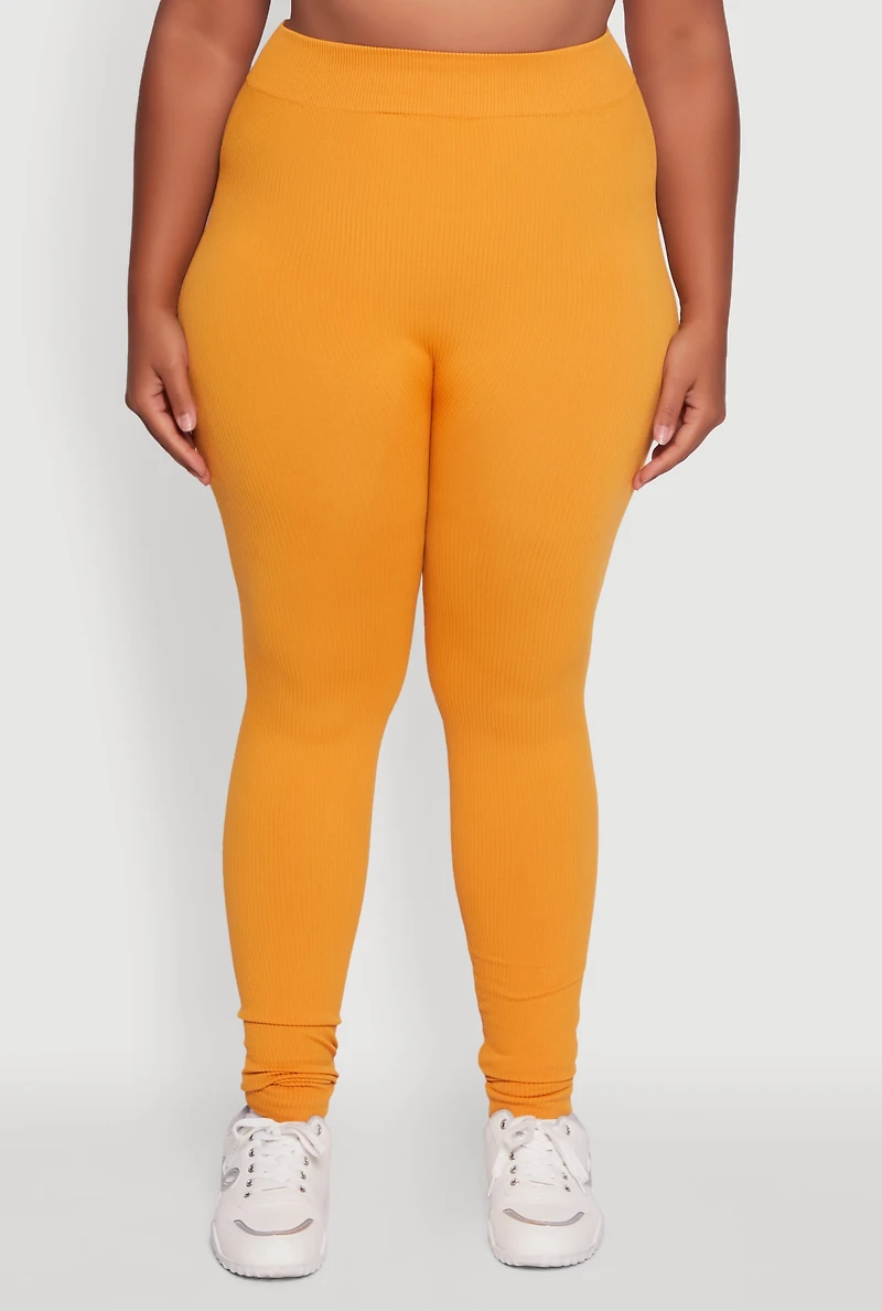 Plus Seamless Rib Knit Push Up High Waisted Leggings