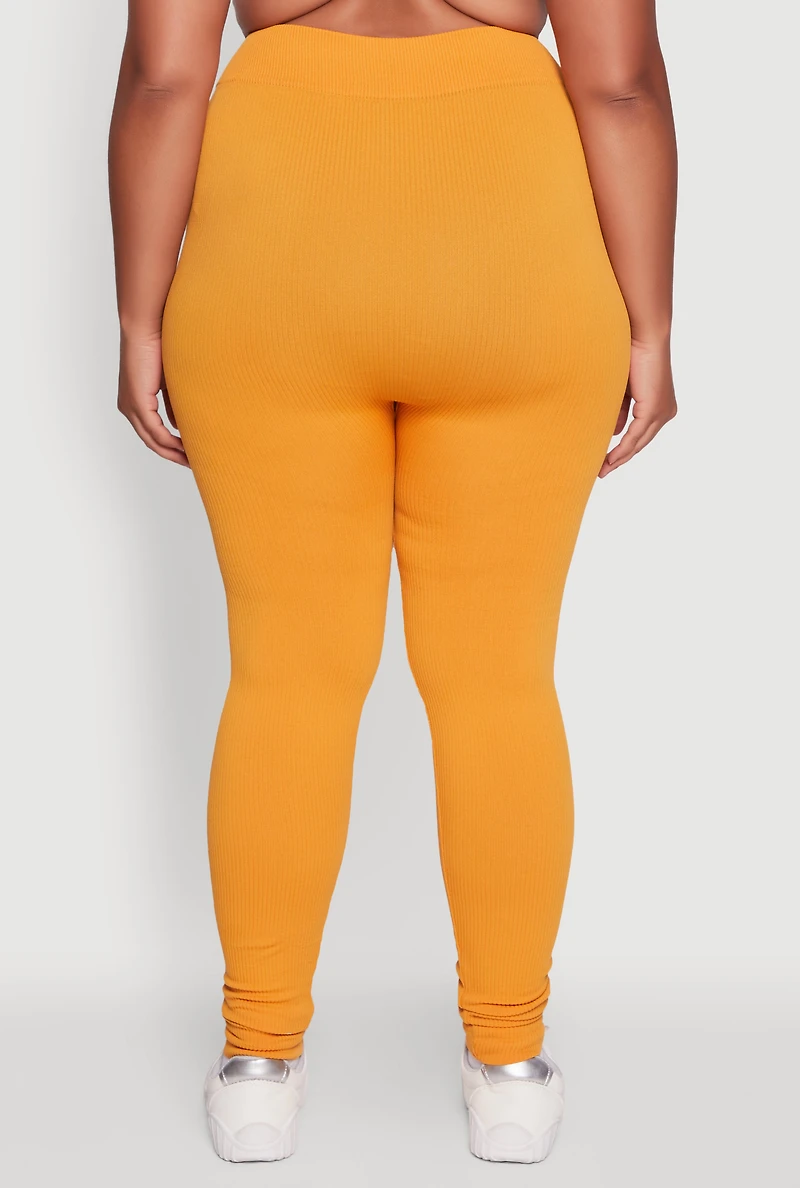 Plus Seamless Rib Knit Push Up High Waisted Leggings