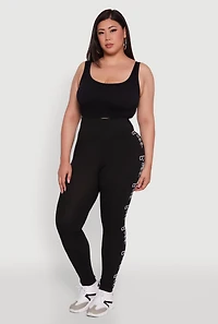 Womens Plus Boss Graphic High Waisted Leggings, Black,