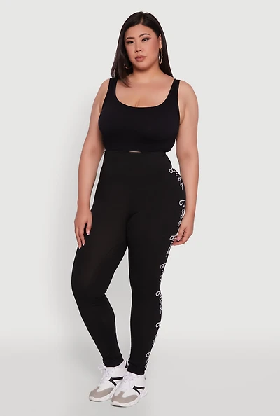 Womens Plus Size Boss Graphic High Waisted Leggings, Black, Size 1X-2X