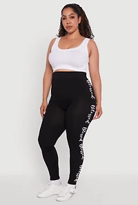 Womens Plus Seamless Blessed Graphic Leggings, Black,