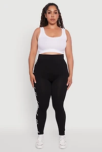 Womens Plus Seamless Blessed Graphic Leggings, Black,
