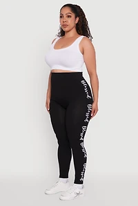 Womens Plus Seamless Blessed Graphic Leggings, Black,