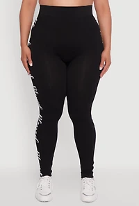 Womens Plus Seamless Blessed Graphic Leggings, Black,