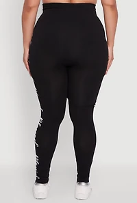Womens Plus Seamless Blessed Graphic Leggings, Black,