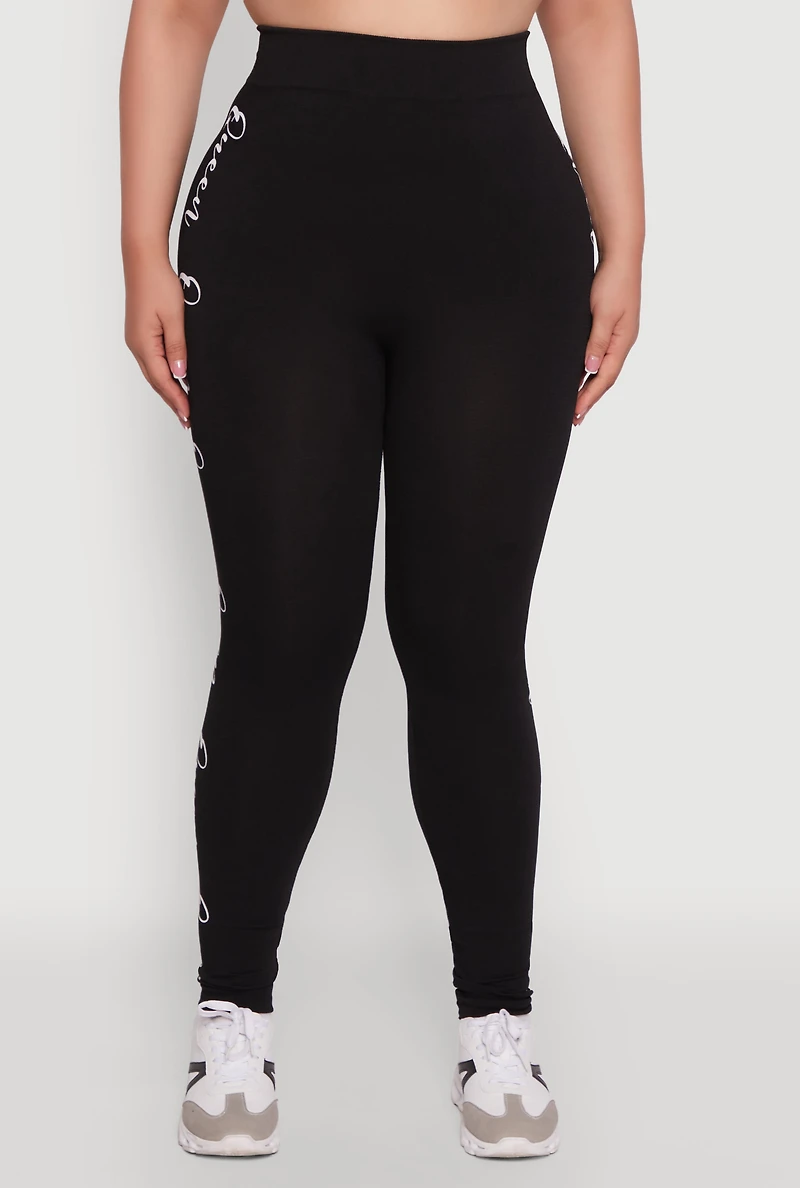 Womens Plus Size Queen Graphic High Waisted Leggings, Black, Size 2X-3X