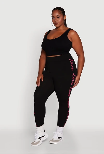 Womens Plus Size High Waisted Love Graphic Seamless Leggings, Black, Size 1X-2X