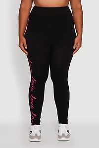 Womens Plus Size High Waisted Love Graphic Seamless Leggings, Black, Size 2X-3X