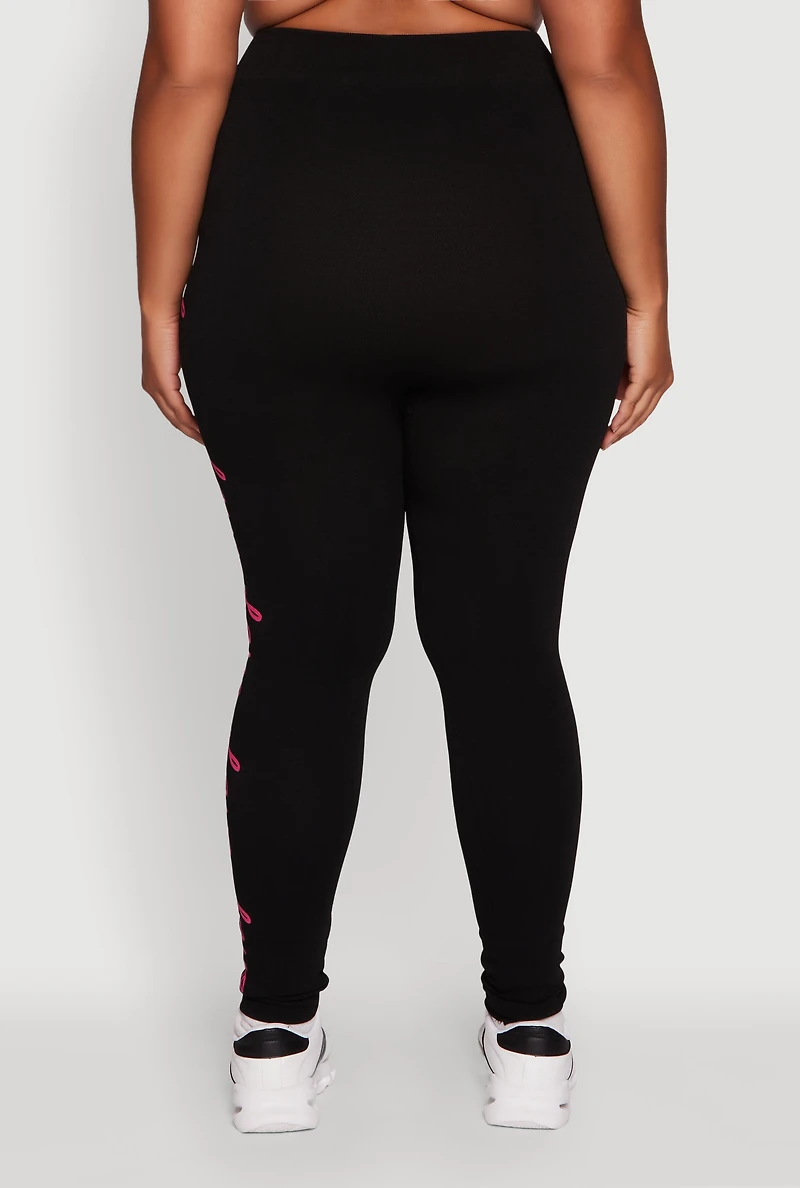 Womens Plus Size High Waisted Love Graphic Seamless Leggings, Black, Size 1X-2X