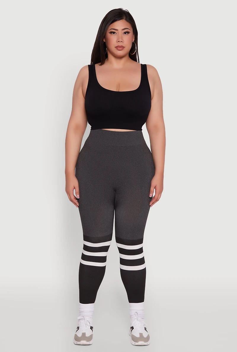 Plus Color Blocked Marled Stripe Detail Leggings
