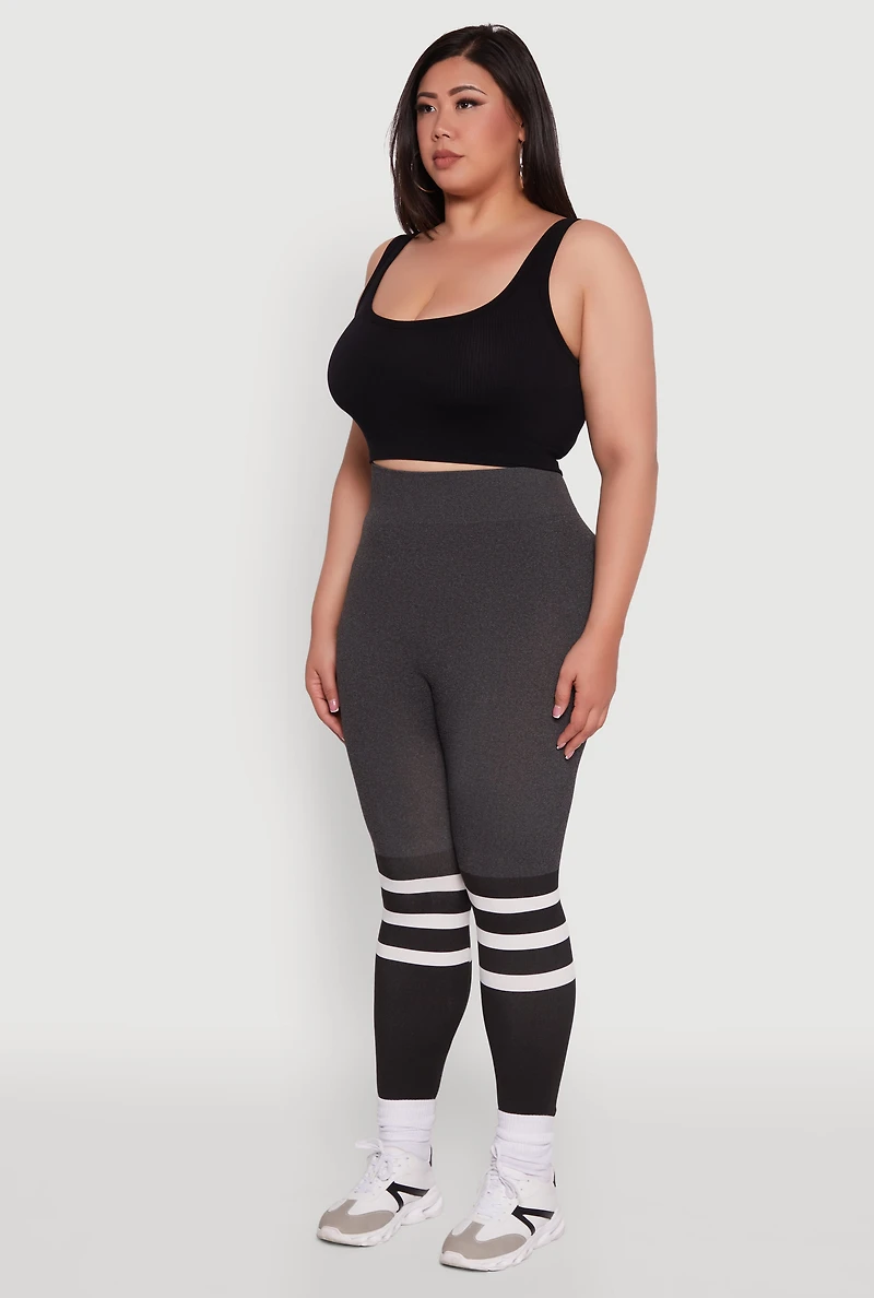 Plus Color Blocked Marled Stripe Detail Leggings