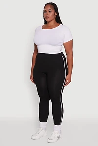 Womens Plus Size Seamless Lurex Side Stripe Leggings, Black, Size 2X-3X