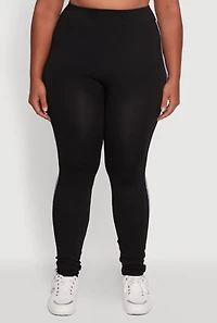 Womens Plus Size Seamless Lurex Side Stripe Leggings, Black, Size 2X-3X