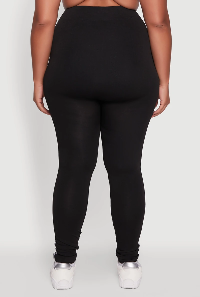Womens Plus Size Seamless Lurex Side Stripe Leggings, Black, Size 1X-2X