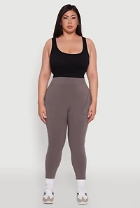 Womens Plus Size High Waist Leggings with Cell Phone Pocket, Grey, Size 1X-2X