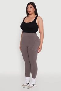 Womens Plus Size High Waist Leggings with Cell Phone Pocket, Grey, Size 1X-2X