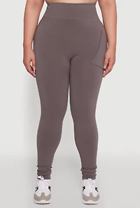 Womens Plus Size High Waist Leggings with Cell Phone Pocket, Grey, Size 1X-2X